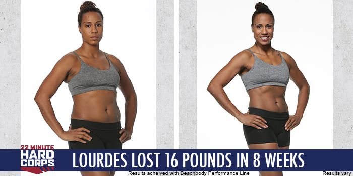 TRANSFORMATION TUESDAY: LOURDES LOST 16 POUNDS WITH 22 MINUTE HARD CORPS!